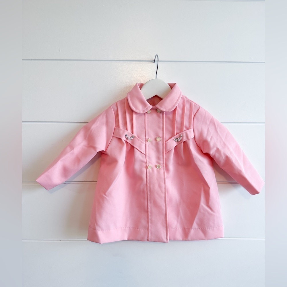 Lightweight Pea Coat -Pink  Rosette / Pleated Details - Size 18M